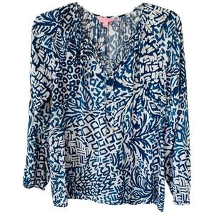 Lilly Pulitzer Size L Blue White tunic Willa top